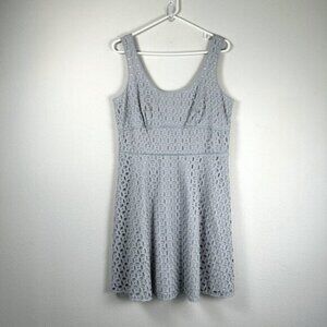 Ann Taylor Loft Dress Womens Size 8 Blue Eyelet Mini Babydoll Cotton Zip